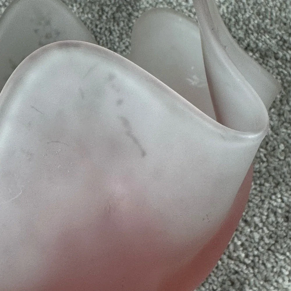 Viking Glass Ruffled Pedestal Bowl Pink Frosted Satin Floral Handkerchief Vase